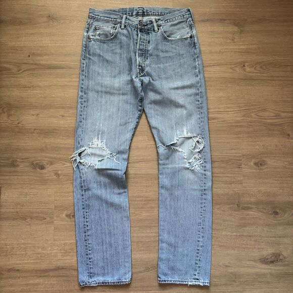 Levis 501 Distressed Mens Button Up Fly Jeans Size 33x34 (Actual 33x32) - Picture 12 of 12